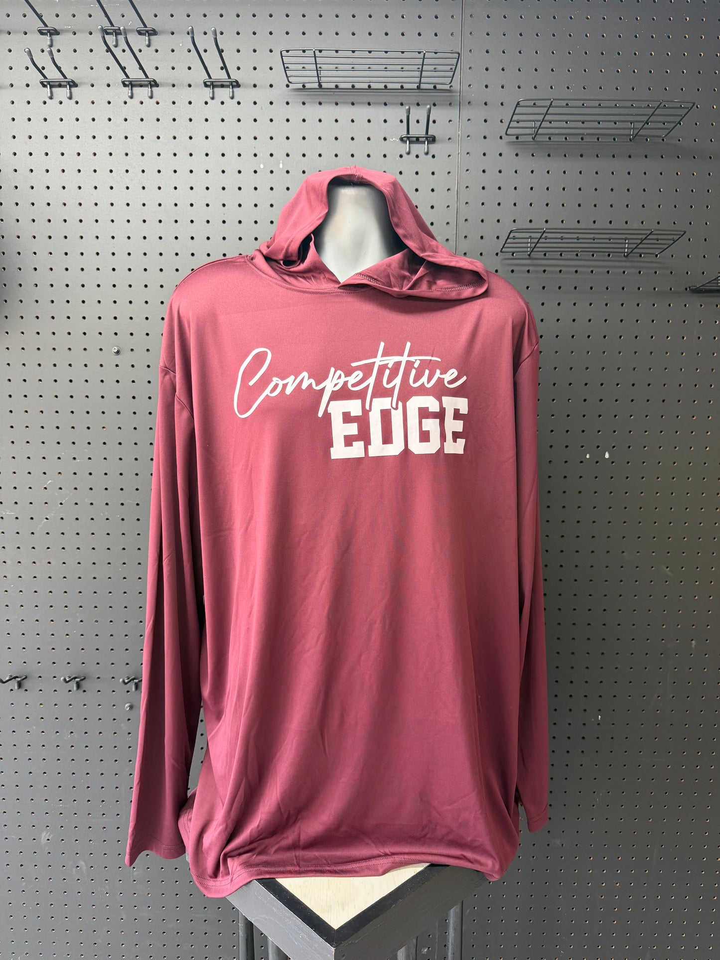 MAROON CE LONG SLEEVE HOODED TEE