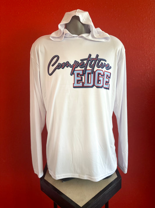 WHITE CE LONG SLEEVE HOODED TEE