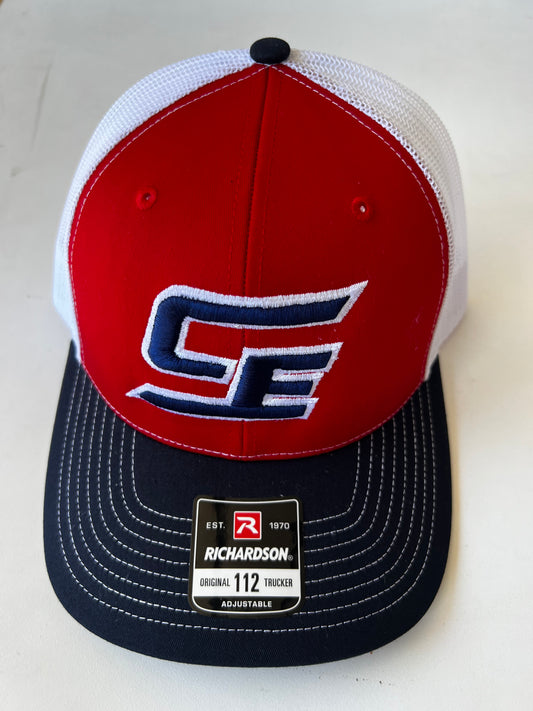 Red/White/Navy Blue Bill CE Trucker